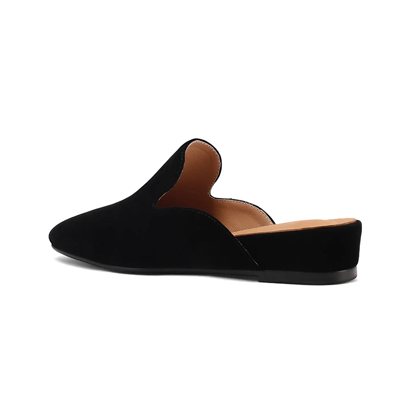 SmallHut New 2026 Trend Summer Flock Women Mules Sexy Ladies Black Red Wedges Heels Square Closed Toe Party Shoes Plus Size 43