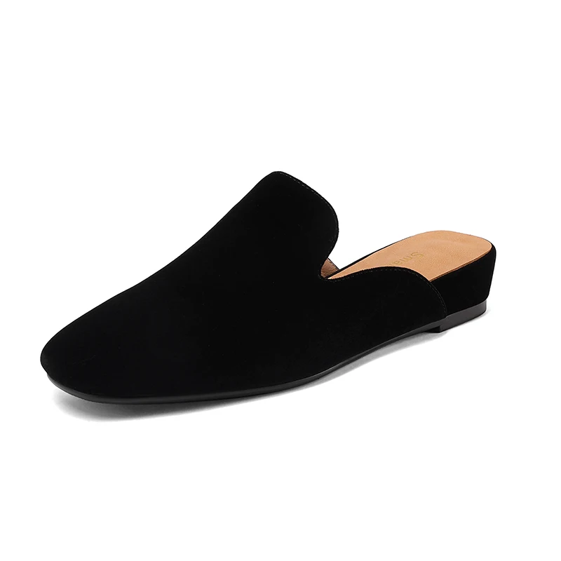 SmallHut New 2026 Trend Summer Flock Women Mules Sexy Ladies Black Red Wedges Heels Square Closed Toe Party Shoes Plus Size 43