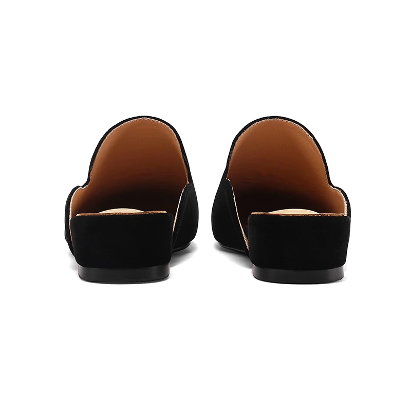 SmallHut New 2026 Trend Summer Flock Women Mules Sexy Ladies Black Red Wedges Heels Square Closed Toe Party Shoes Plus Size 43