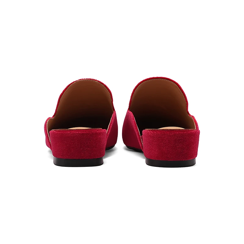 SmallHut New 2026 Trend Summer Flock Women Mules Sexy Ladies Black Red Wedges Heels Square Closed Toe Party Shoes Plus Size 43