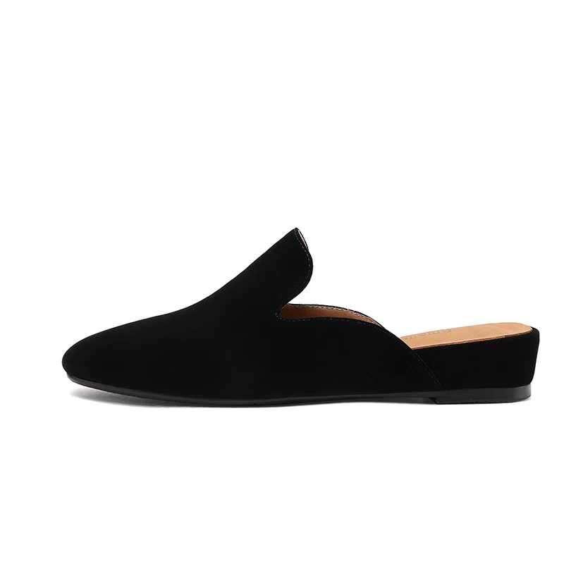 SmallHut New 2026 Trend Summer Flock Women Mules Sexy Ladies Black Red Wedges Heels Square Closed Toe Party Shoes Plus Size 43