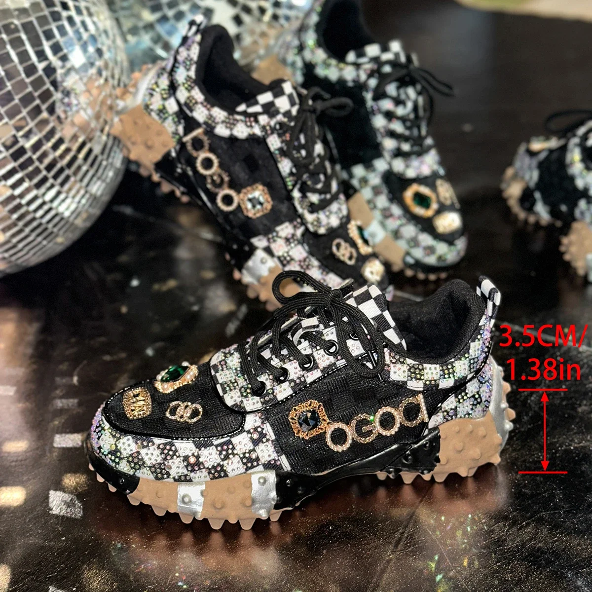 Women's Non-slip Platform Shoes Trendy Diamond Luxury Sports Tennis Shoes Women Casual Elegant Fashion Rhinestone Designer Shoes