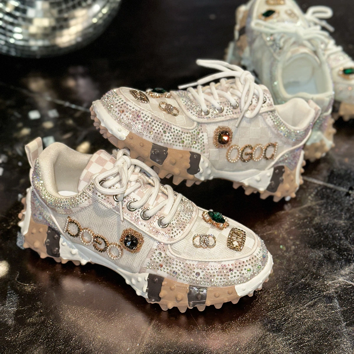Women's Non-slip Platform Shoes Trendy Diamond Luxury Sports Tennis Shoes Women Casual Elegant Fashion Rhinestone Designer Shoes