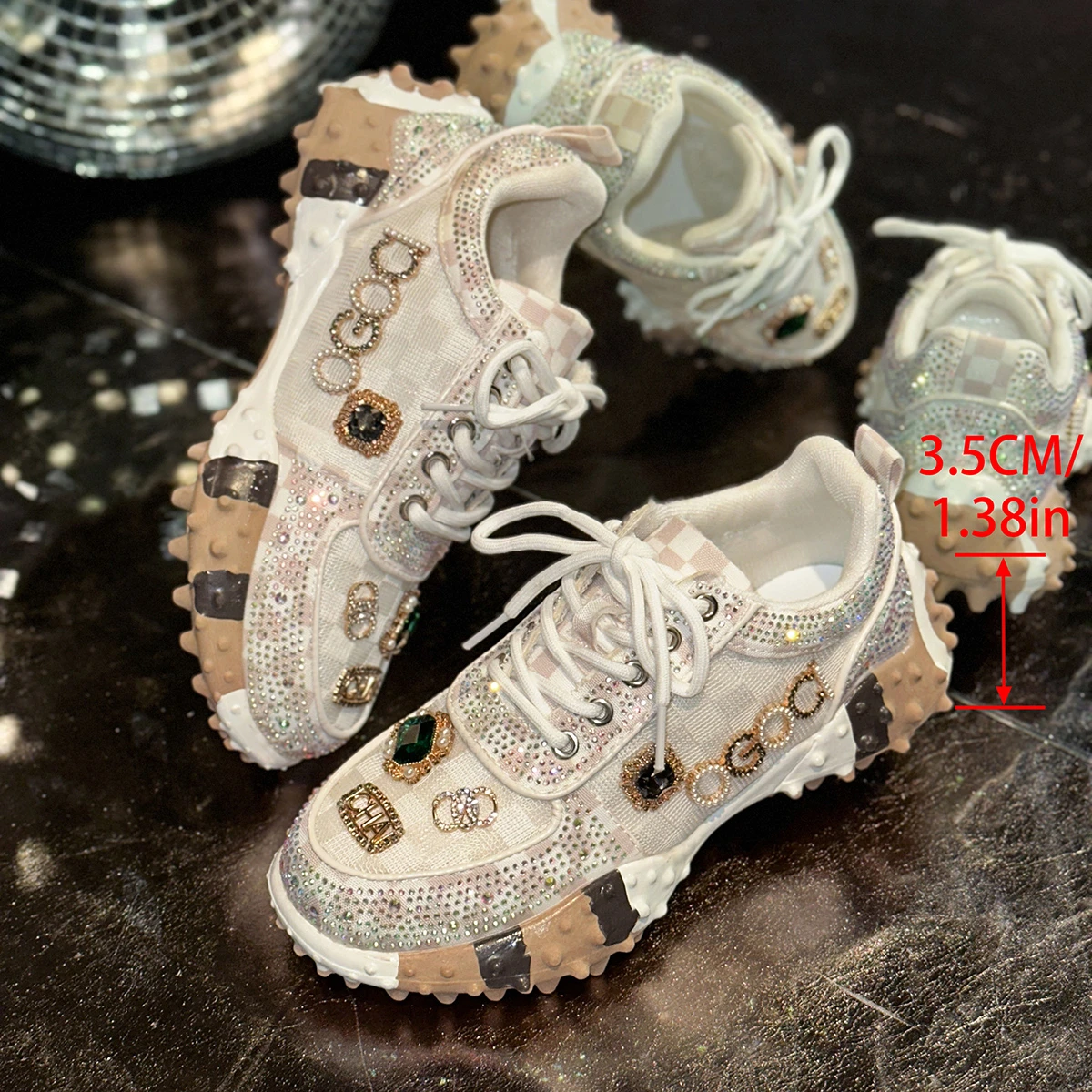 Women's Non-slip Platform Shoes Trendy Diamond Luxury Sports Tennis Shoes Women Casual Elegant Fashion Rhinestone Designer Shoes