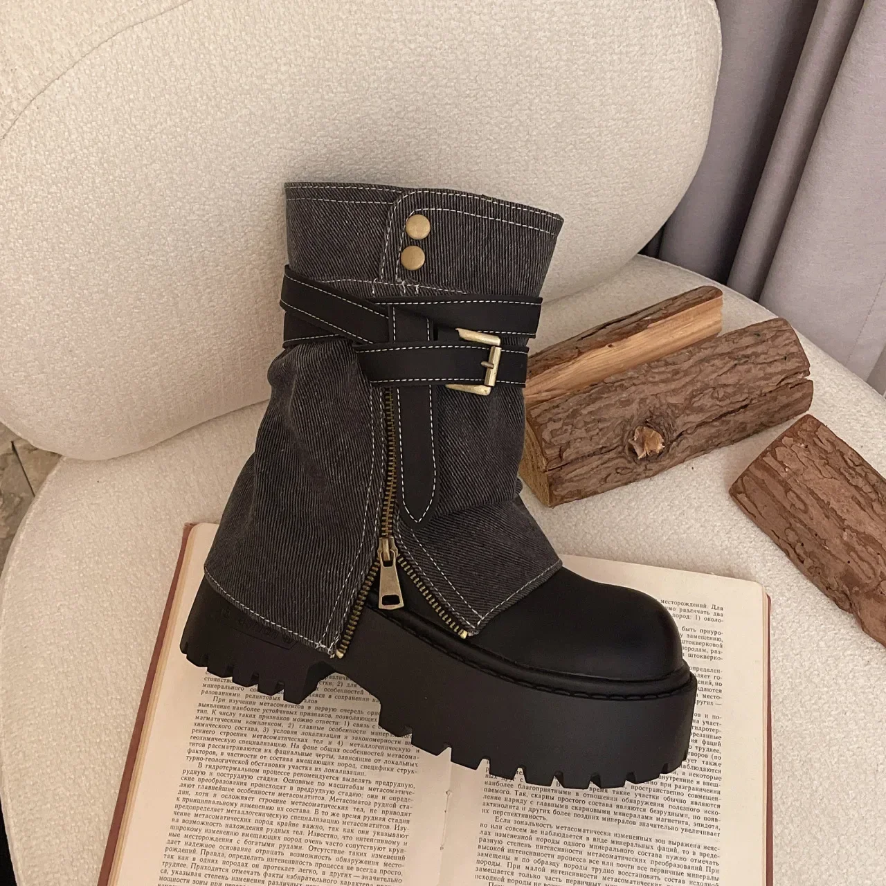 Ankle Boots for Women Cowboy Flats Platform Shoes Fashion Designer Zipper Winter Gothic Boots New Walking Dress Mujer Botas
