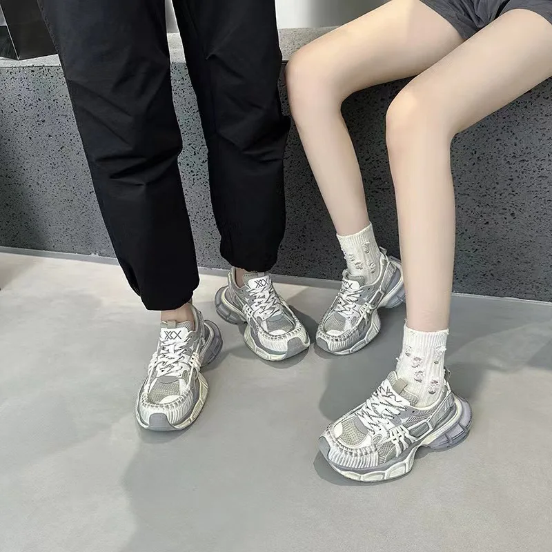 Women 2026 Spring and Autumn Couple New Color Polishing Old Straps Dirty Retro Thick Sole Heightening Fashion Sports Dad Shoes