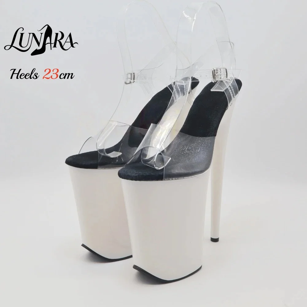 23cm/9Inch Clear Heel Sandals White Platform Open Toe Adjustable Buckle Non-slip Sexy Stage Performance Pole Dance Rave Party