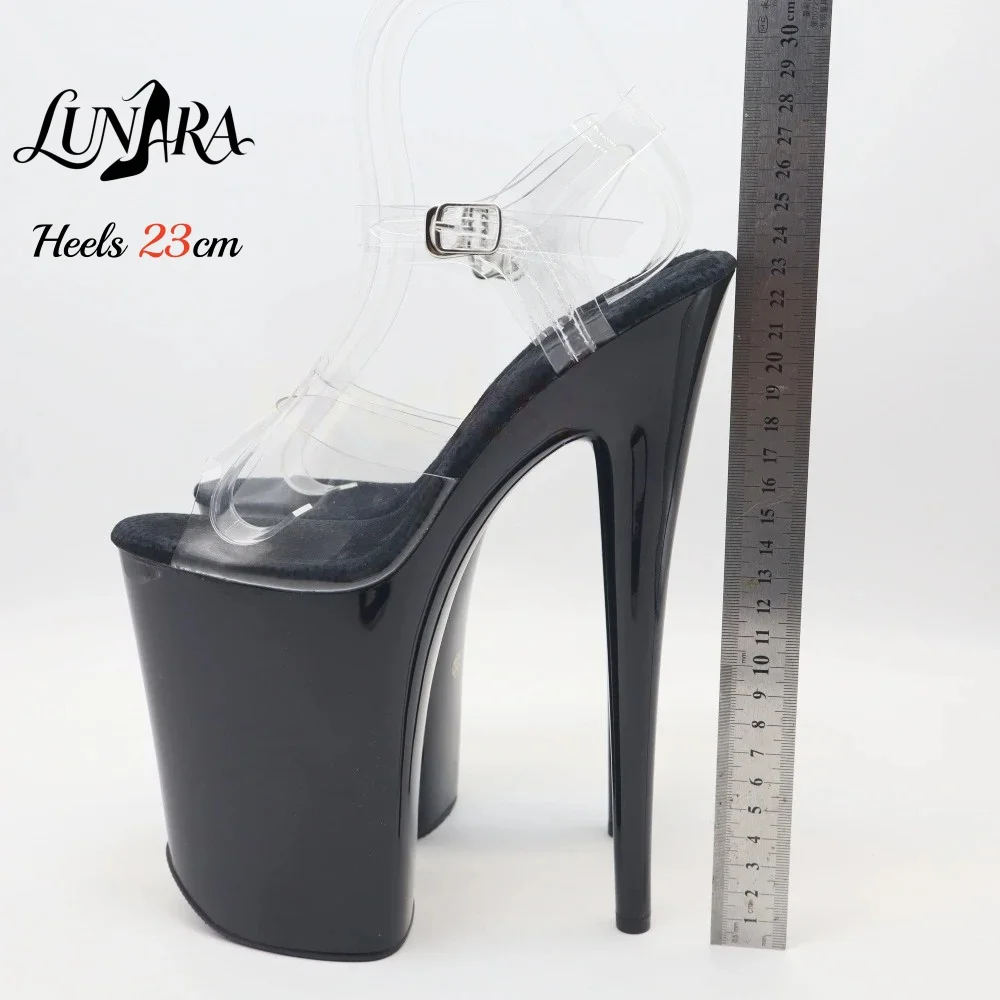 23cm/9Inch Clear Heel Sandals White Platform Open Toe Adjustable Buckle Non-slip Sexy Stage Performance Pole Dance Rave Party