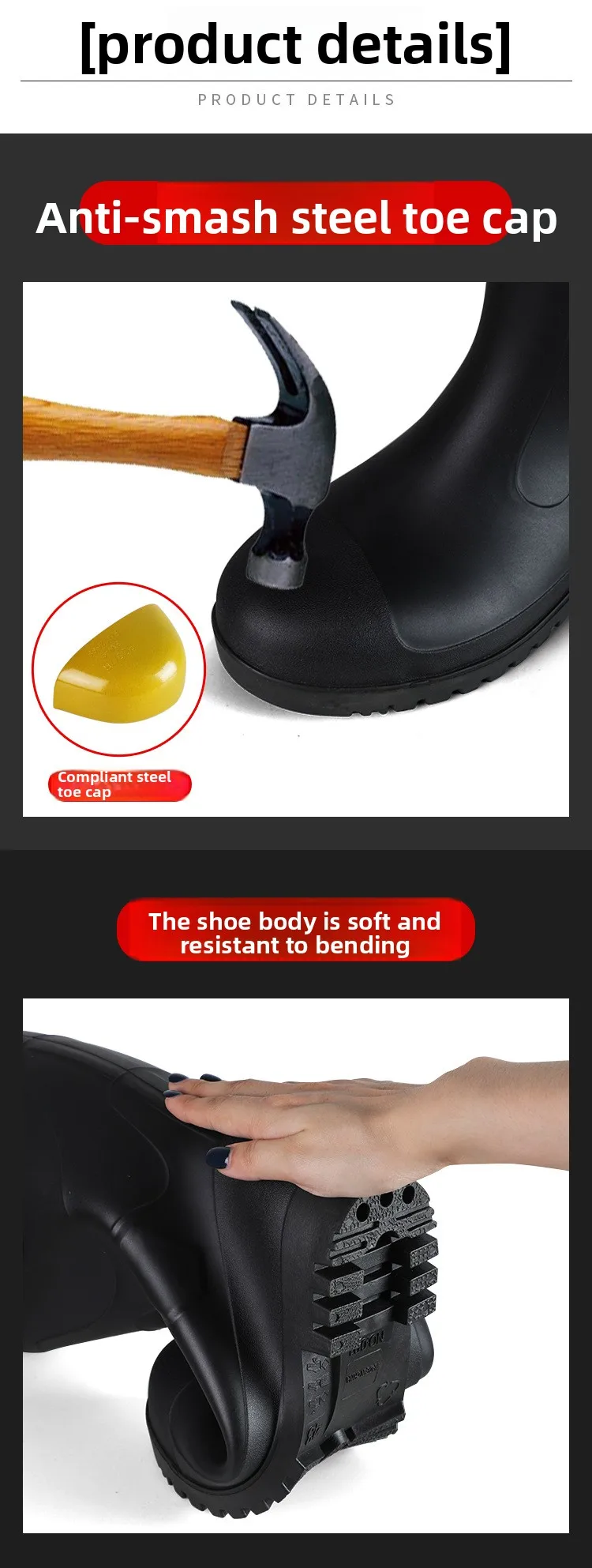 Extra Thick Steel Head Rain Boots Steel Sole Water Boots Construction Site Anti-puncture Rubber Shoes Anti-smashing