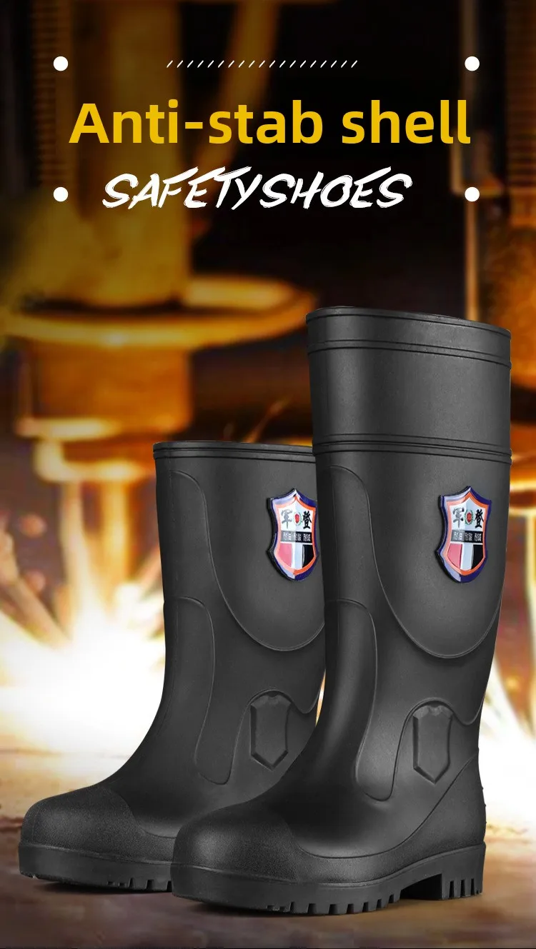 Extra Thick Steel Head Rain Boots Steel Sole Water Boots Construction Site Anti-puncture Rubber Shoes Anti-smashing