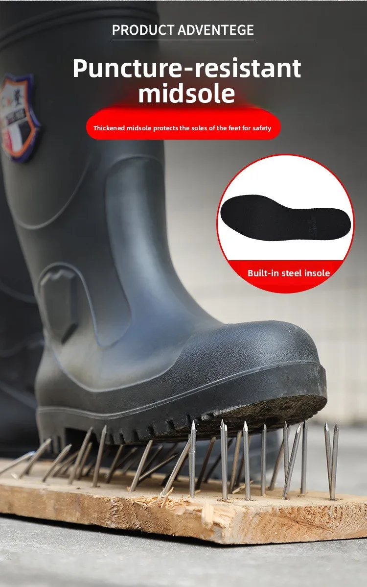 Extra Thick Steel Head Rain Boots Steel Sole Water Boots Construction Site Anti-puncture Rubber Shoes Anti-smashing