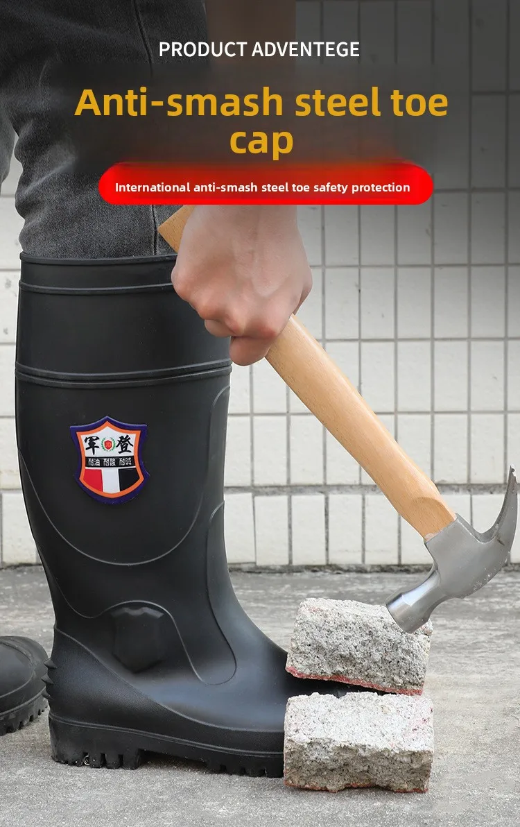 Extra Thick Steel Head Rain Boots Steel Sole Water Boots Construction Site Anti-puncture Rubber Shoes Anti-smashing