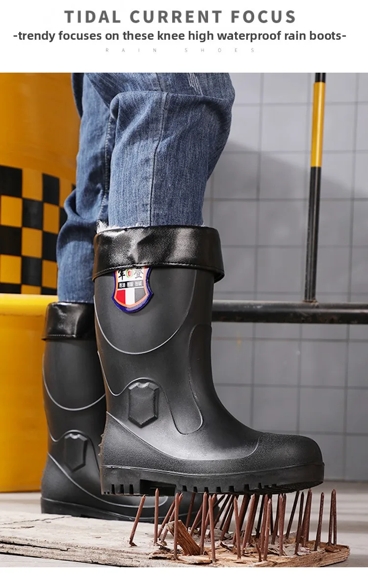 Extra Thick Steel Head Rain Boots Steel Sole Water Boots Construction Site Anti-puncture Rubber Shoes Anti-smashing