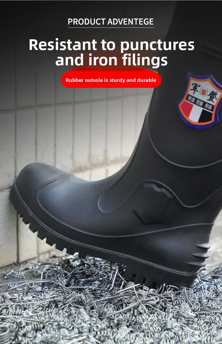 Extra Thick Steel Head Rain Boots Steel Sole Water Boots Construction Site Anti-puncture Rubber Shoes Anti-smashing