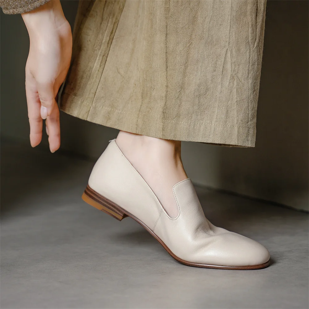FEDONAS 2026 New Women Genuine Leather Loafers Pumps Low Heels Soft Leather Round Toe Casual Shoes Spring Office Pumps