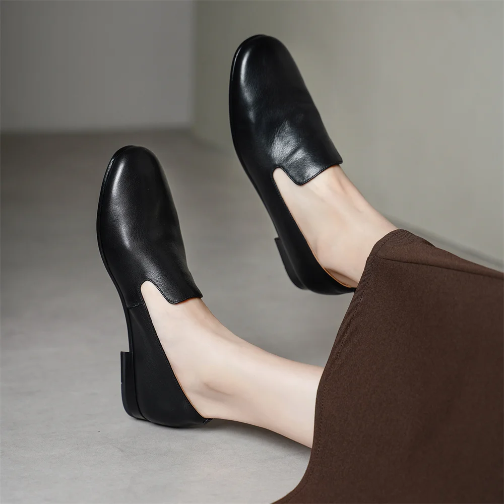 FEDONAS 2026 New Women Genuine Leather Loafers Pumps Low Heels Soft Leather Round Toe Casual Shoes Spring Office Pumps