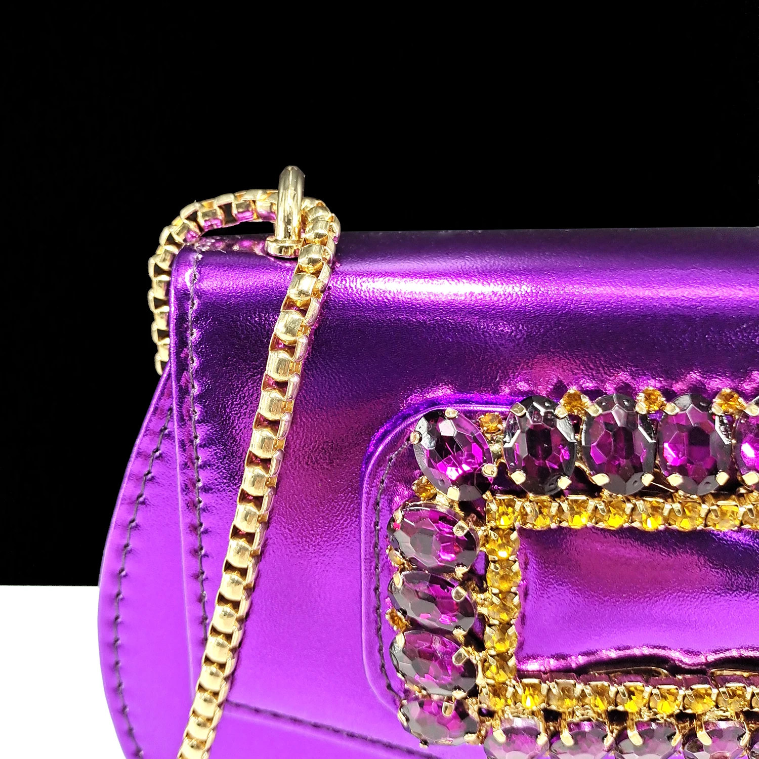 New Arrival Mature Style Purple Color Party Wedding Pointed Toe High Heel Women Shoes and Bag Set Decorated With Rhinestoe