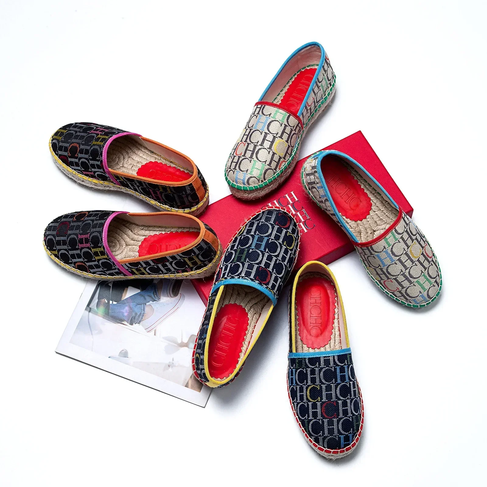 CH women's high-quality casual fisherman shoes flats, high-end outdoor classic letter design printed women's shoes
