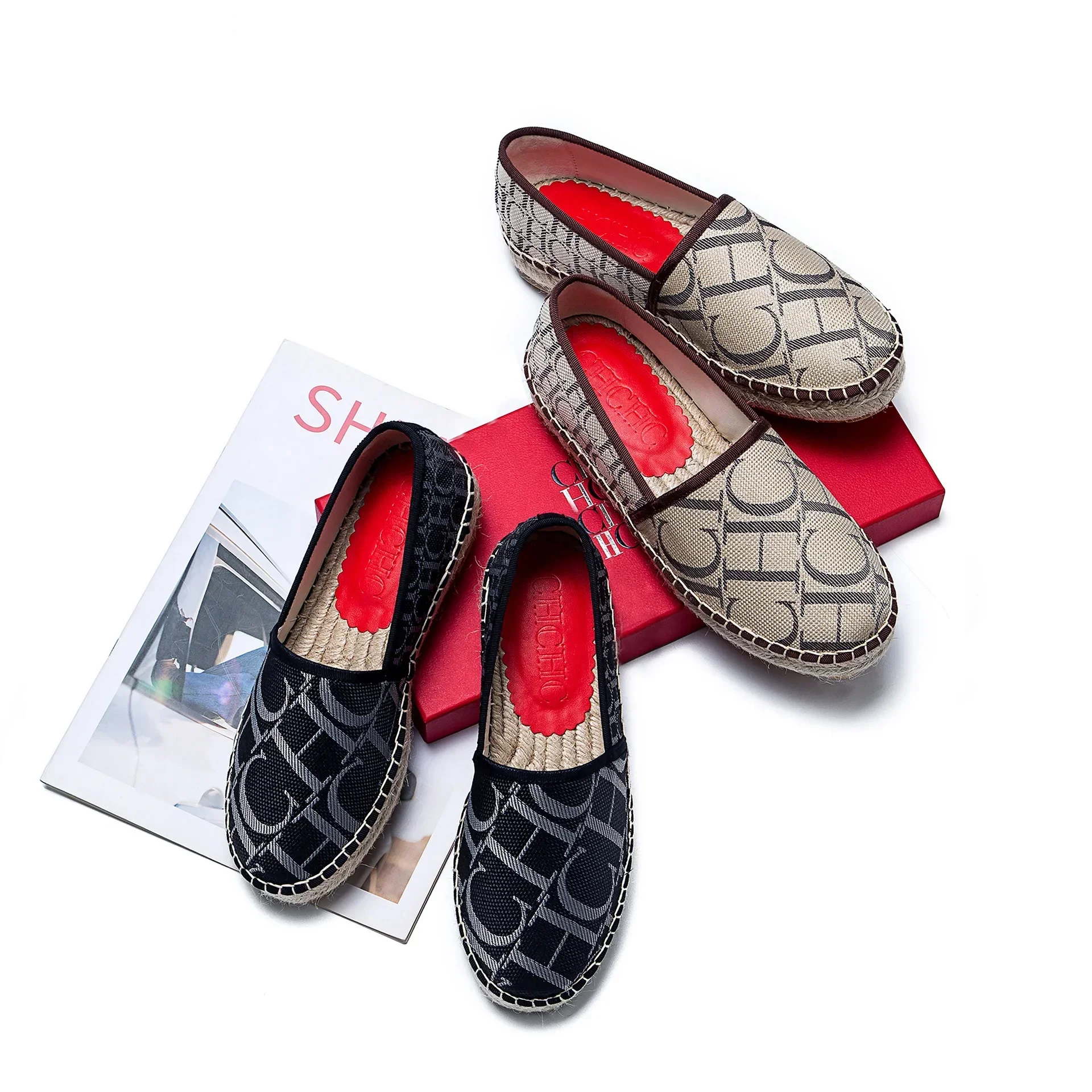 CH women's high-quality casual fisherman shoes flats, high-end outdoor classic letter design printed women's shoes