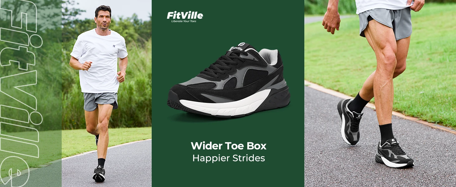 FitVille Wide Walking Shoes For Men Arch Support Wide Width Lightweight Non‑Slip Comfort Cushion Sneakers For Swollen Feet Neuropathy Plantar Fasciitis