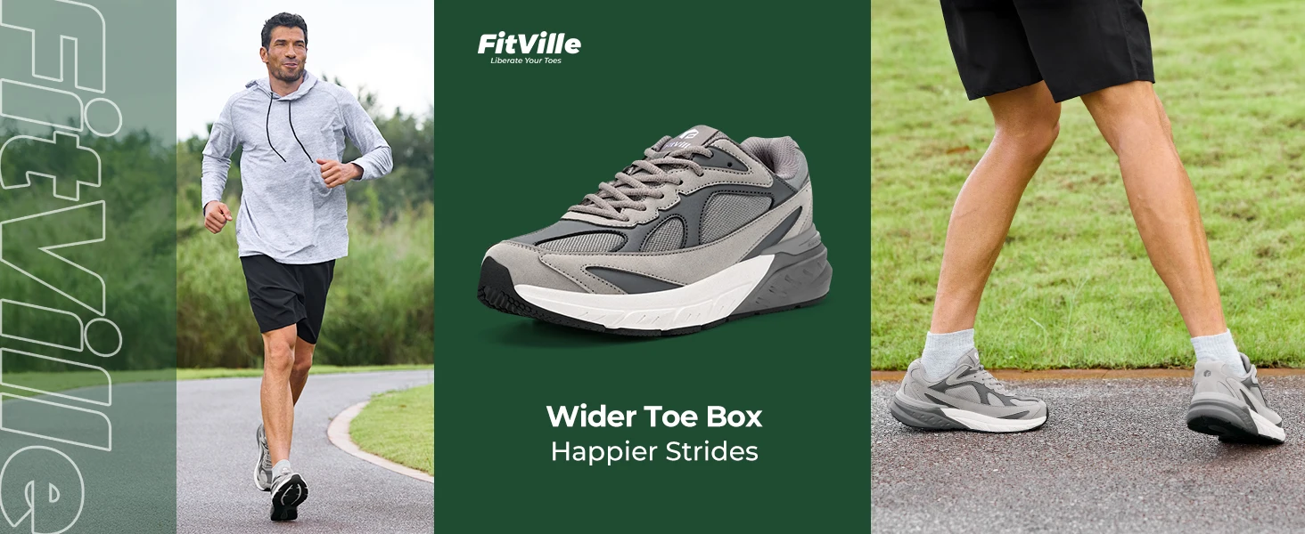 FitVille Wide Walking Shoes For Men Arch Support Wide Width Lightweight Non‑Slip Comfort Cushion Sneakers For Swollen Feet Neuropathy Plantar Fasciitis