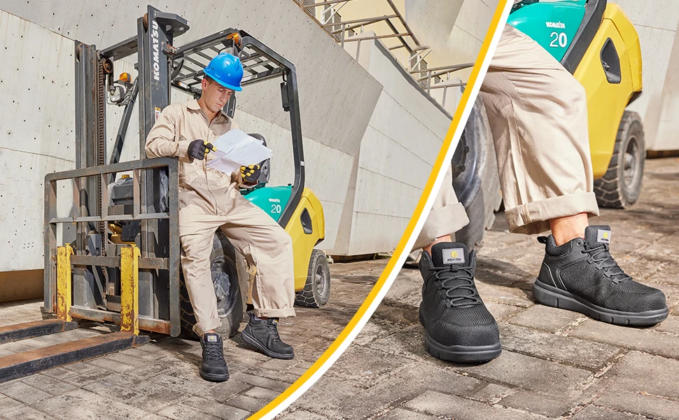 FitVille Men's High Top Safety Work Boots, Wide Width Composite Steel Toe Waterproof Anti-slip Outdoor Footwear for Construction Work