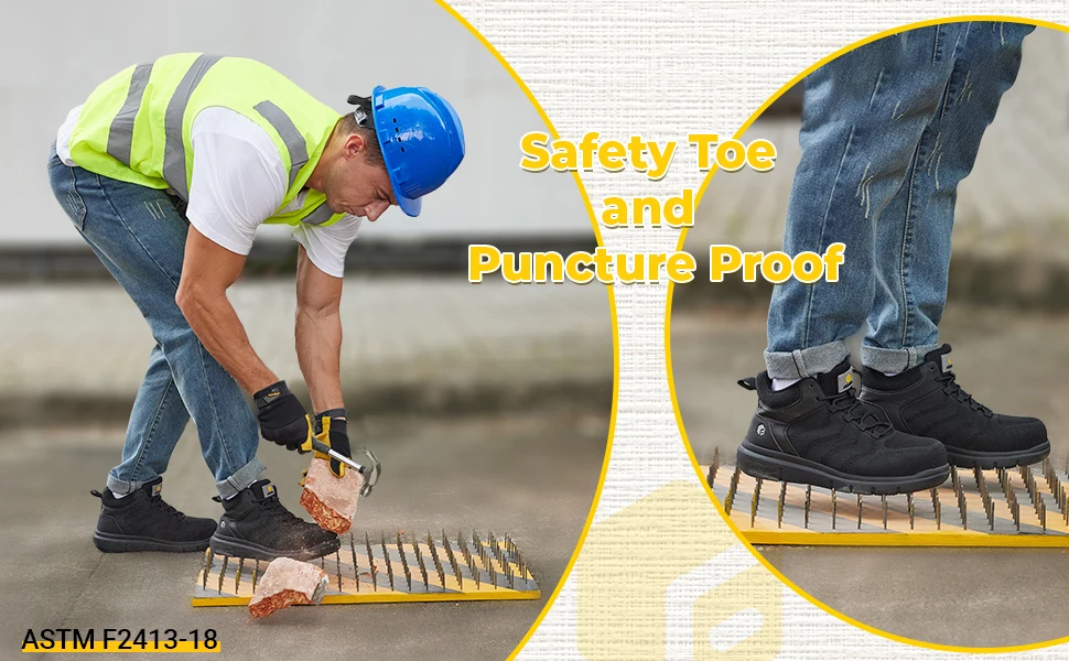 FitVille Men's High Top Safety Work Boots, Wide Width Composite Steel Toe Waterproof Anti-slip Outdoor Footwear for Construction Work