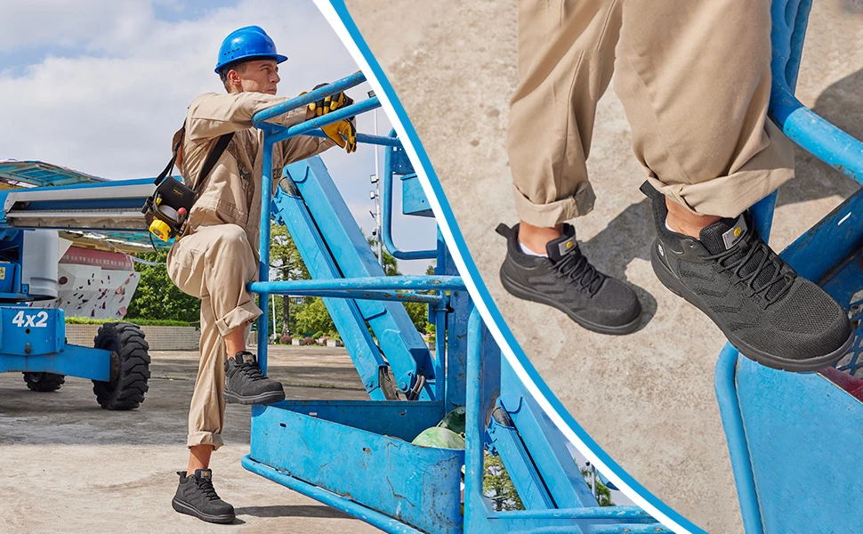 FitVille Men's High Top Safety Work Boots, Wide Width Composite Steel Toe Waterproof Anti-slip Outdoor Footwear for Construction Work