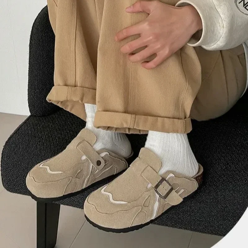 PU leather cork men's slippers women's home fashion retro shoes,