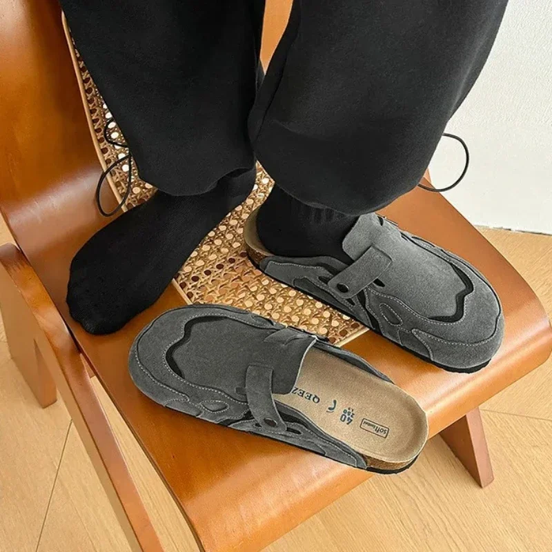 PU leather cork men's slippers women's home fashion retro shoes,