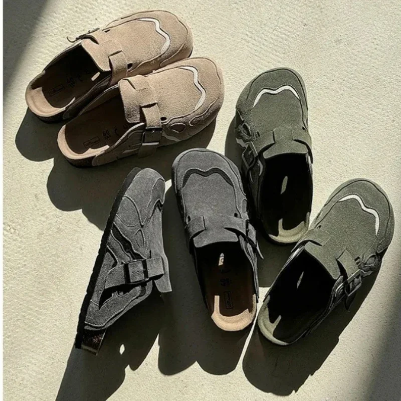 PU leather cork men's slippers women's home fashion retro shoes,