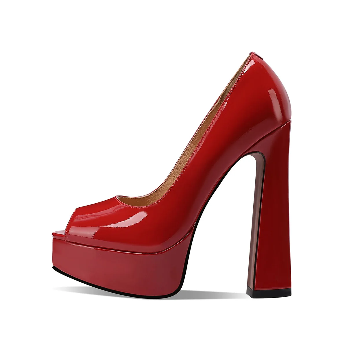 Arden Furtado 2025 Summer Cow patent leather peep toe Pumps Round toe Platform Super high heel Single shoe Wedding shoes