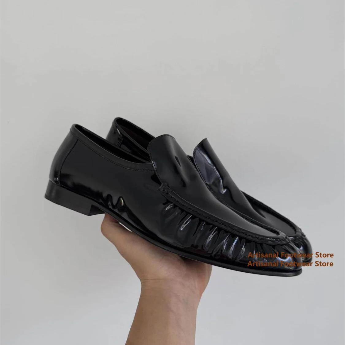 Black Glossy Slip On Loafers Men's Derby Shoes Business Formal Leather Shoes Commuting Casual Shoes Trendy Luxury Men's Shoes