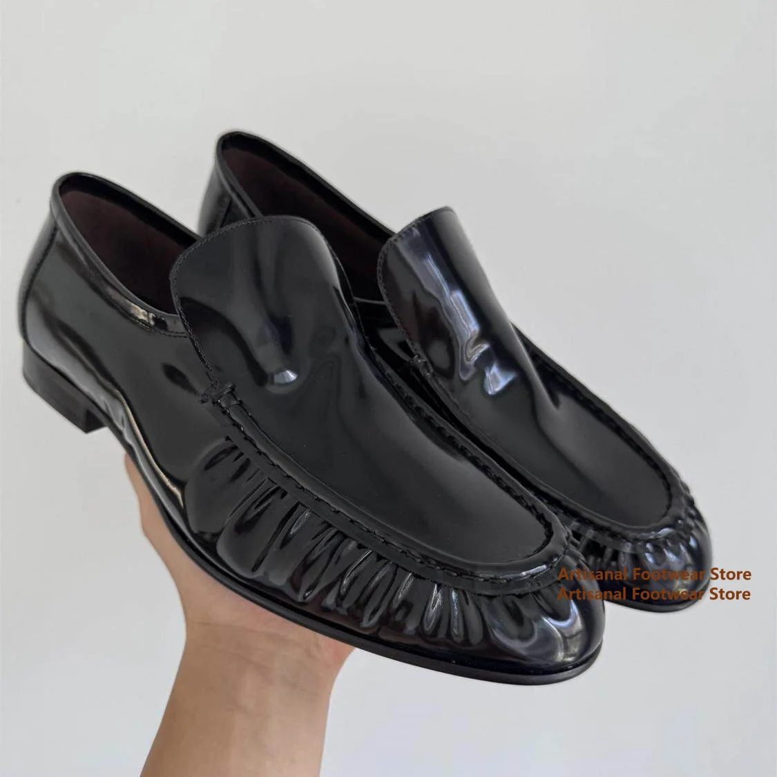 Black Glossy Slip On Loafers Men's Derby Shoes Business Formal Leather Shoes Commuting Casual Shoes Trendy Luxury Men's Shoes