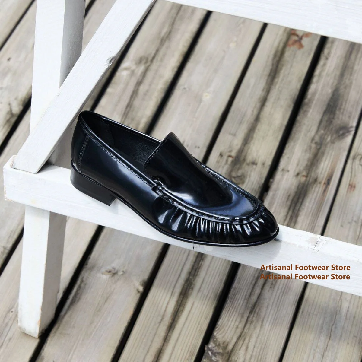Black Glossy Slip On Loafers Men's Derby Shoes Business Formal Leather Shoes Commuting Casual Shoes Trendy Luxury Men's Shoes
