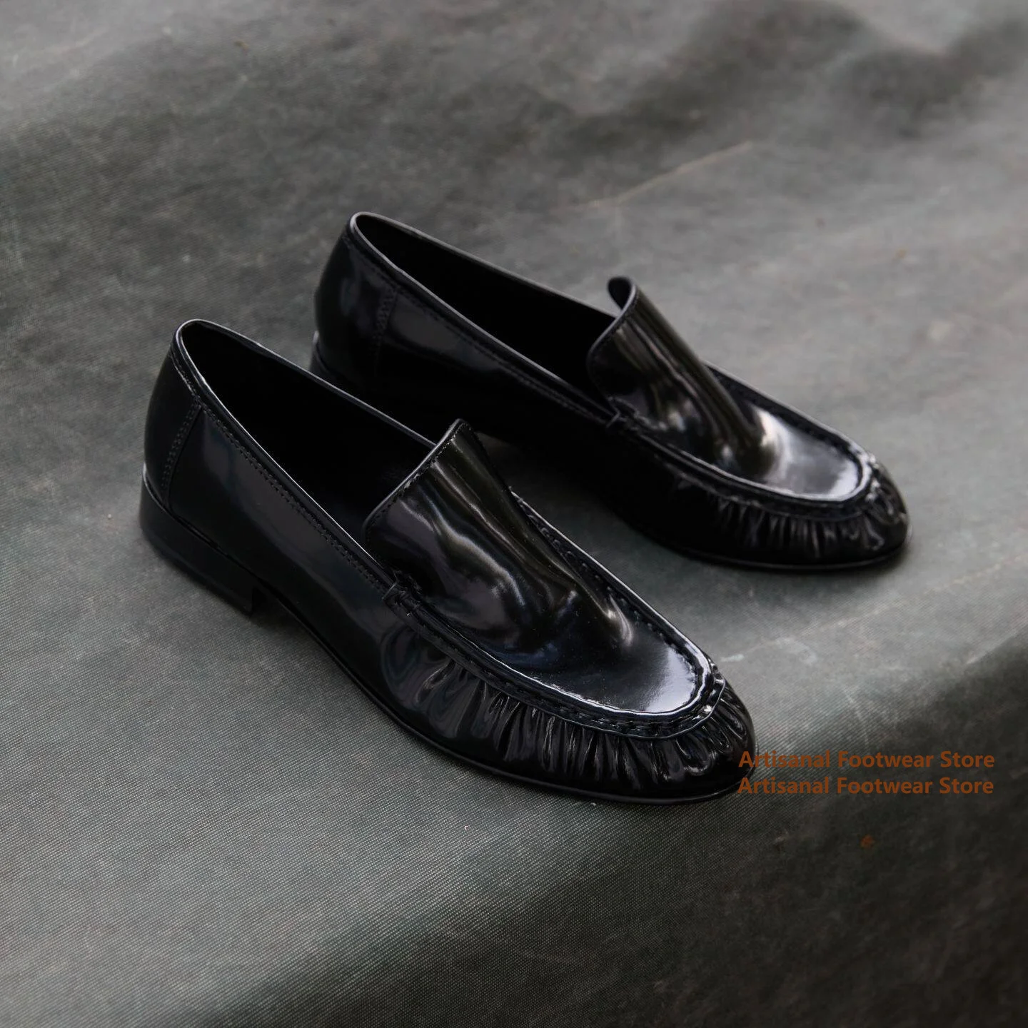 Black Glossy Slip On Loafers Men's Derby Shoes Business Formal Leather Shoes Commuting Casual Shoes Trendy Luxury Men's Shoes