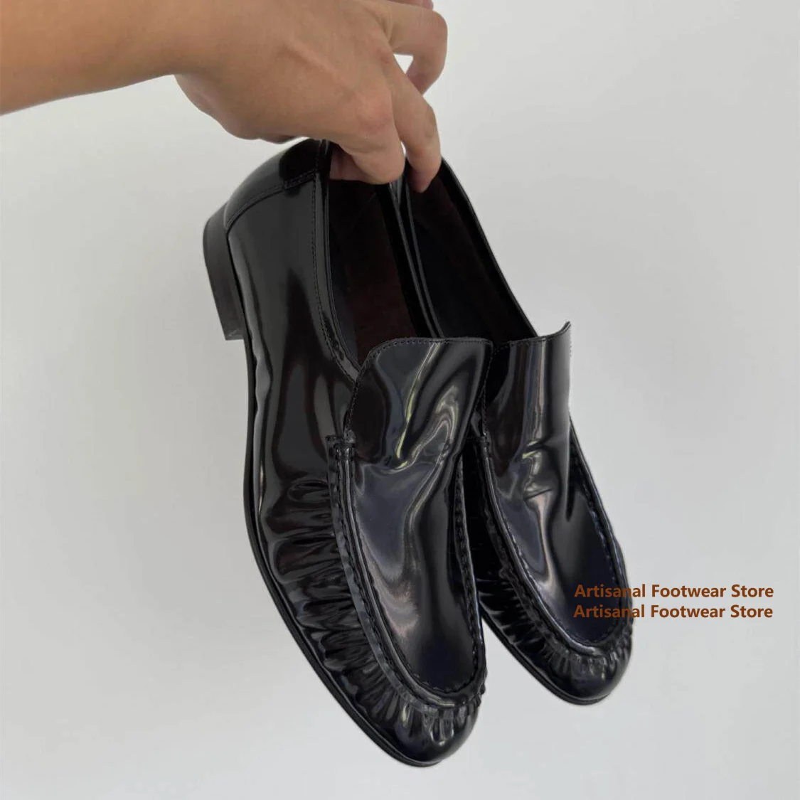 Black Glossy Slip On Loafers Men's Derby Shoes Business Formal Leather Shoes Commuting Casual Shoes Trendy Luxury Men's Shoes