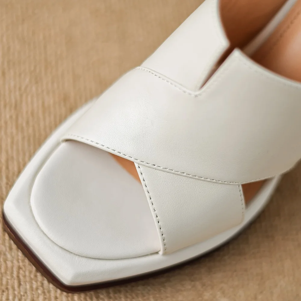 【JOCHEBED HU】Handmade Genuine Leather Summer One-button Thick Open Toe Sexy Professional High Heels Temperament Female Sandals