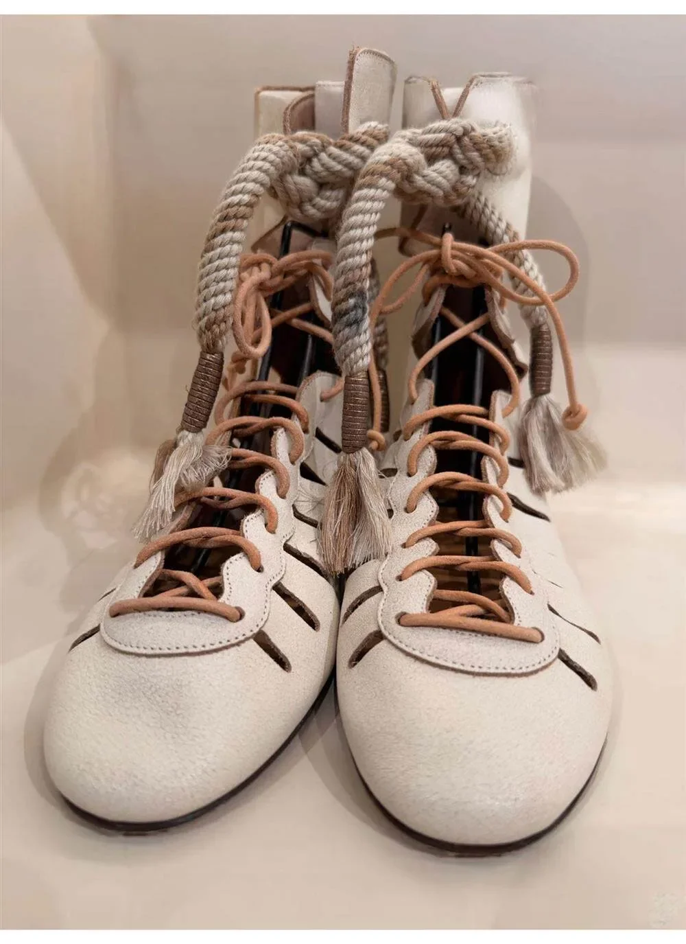New Niche Vintage Brown Ankle Boots for Women Hollow Out Cross Strap Roman Sandals Hidden Insole Height Enhancing Summer Boots