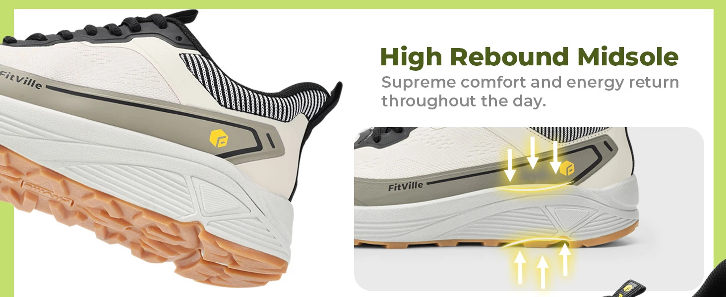 FitVille Wide Sports Shoes Wear Resistant Hiking Trail Running Shoes for Men Cushioning Men Sneakers with Arch Support Anti-Slip