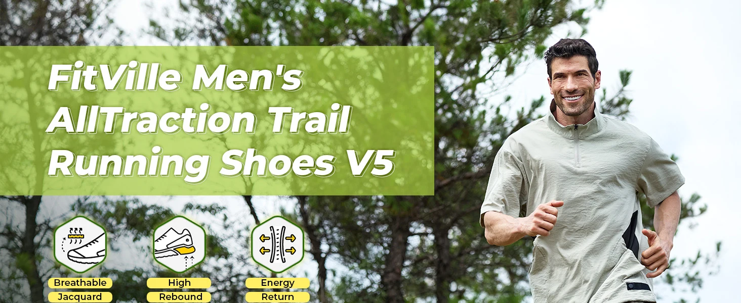 FitVille Wide Sports Shoes Wear Resistant Hiking Trail Running Shoes for Men Cushioning Men Sneakers with Arch Support Anti-Slip