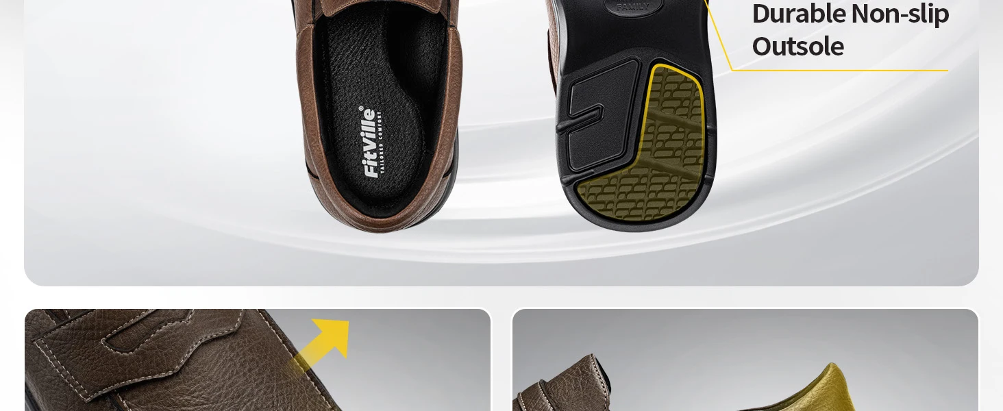FitVille Men's Loafers Extra Wide Toe Box Lightweight Classic Business Formal Dress Shoes for Men with Arch Support Comfortable