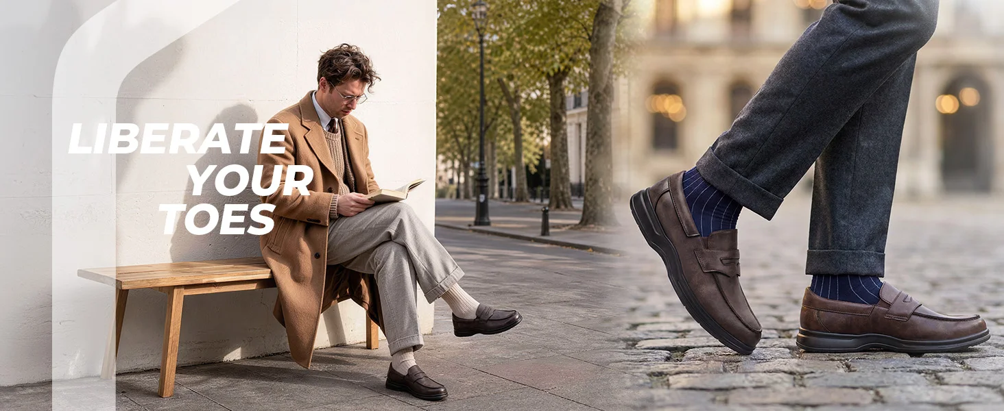 FitVille Men's Loafers Extra Wide Toe Box Lightweight Classic Business Formal Dress Shoes for Men with Arch Support Comfortable