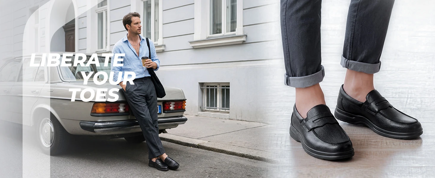 FitVille Men's Loafers Extra Wide Toe Box Lightweight Classic Business Formal Dress Shoes for Men with Arch Support Comfortable