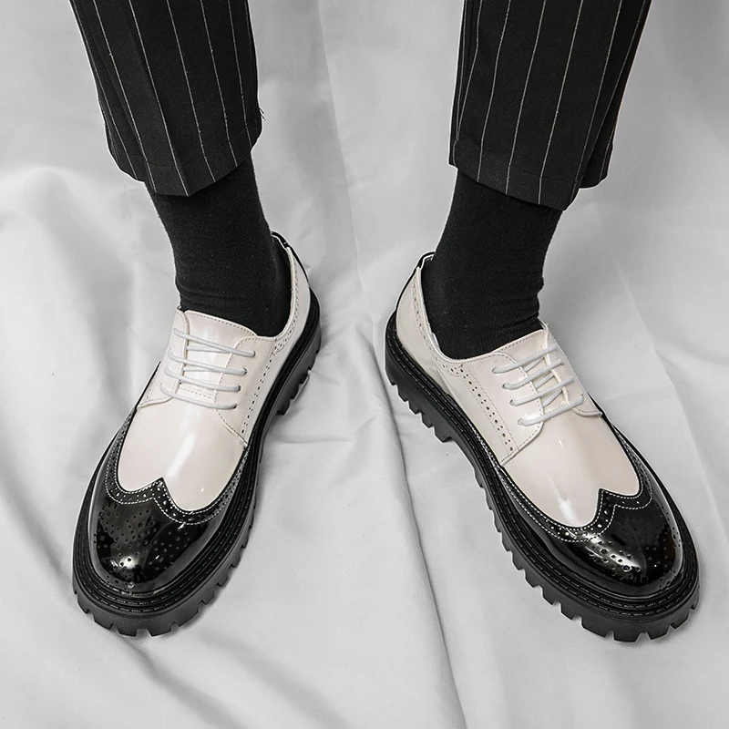 Luxury Brand Brogue Men's Shoes White Thick-soled Casual British Style Comfortable Oxford Shoes Lace-up High Quality Men's Shoes
