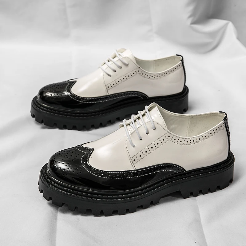 Luxury Brand Brogue Men's Shoes White Thick-soled Casual British Style Comfortable Oxford Shoes Lace-up High Quality Men's Shoes