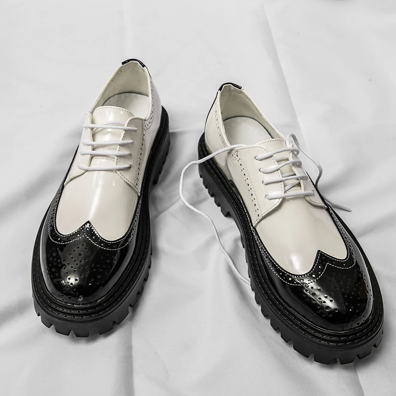 Luxury Brand Brogue Men's Shoes White Thick-soled Casual British Style Comfortable Oxford Shoes Lace-up High Quality Men's Shoes