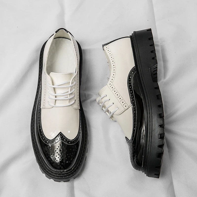 Luxury Brand Brogue Men's Shoes White Thick-soled Casual British Style Comfortable Oxford Shoes Lace-up High Quality Men's Shoes