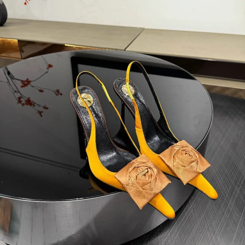 Women Summer Slip-on Pointed Toe Pumps Wrapped in Silky Satin Slim High Stiletto Heels with Soft Leather Upper Elegant Outdoor