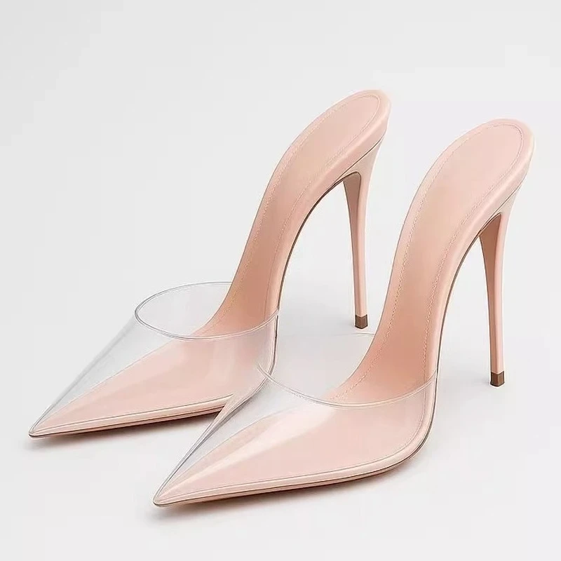 High heeled sandals for women's outdoor wear summer new style, slim heel, super pointed, versatile, wrapped, lazy half slippers